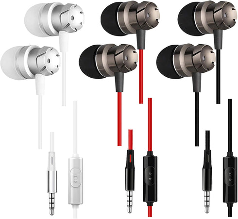 3 Packs Earphones with Remote & Microphone, In-Ear Stereo Sound, Noise Isolating for Smartphones, Laptops, Gaming