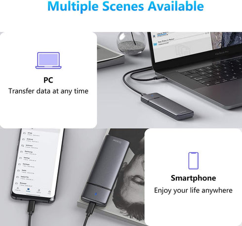 M.2 NVMe SATA SSD Enclosure Adapter, Tool-Free USB 3.2 Gen2 10Gbps External NVMe to USB PCI-E SATA