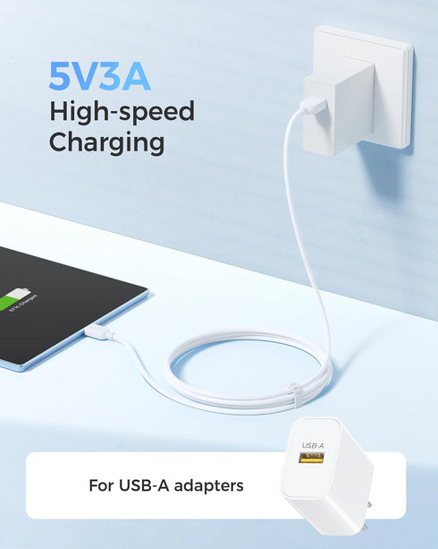 Cable Matters 3-Pack Extreme Flexible Long USB A to USB C Cable 10ft White, USB to USB C Charging Cable for iPhone