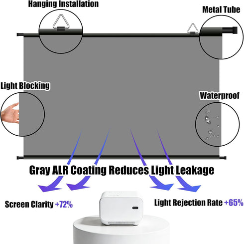 XIAOHUI 110 inch 3 4K 16:9 Projector Screen, Portable Movie Projector Screen for Outdoor Indoor with pcs Adhesive Hook