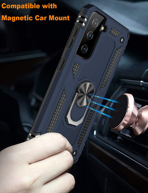 IKAZZ Galaxy S21 Case, Military Grade Shockproof Heavy Duty Protective Cover with Magnetic Kickstand, Blue