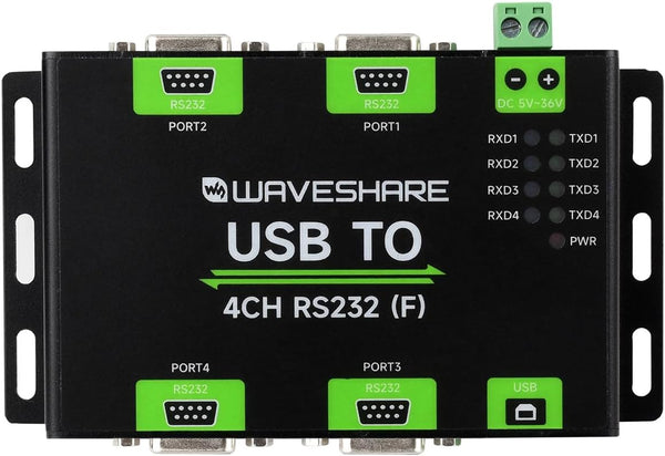Waveshare Industrial Isolated USB to 4CH RS232 Converter (DB9 Female Interface), Adopts Original FT4232HL Chip,