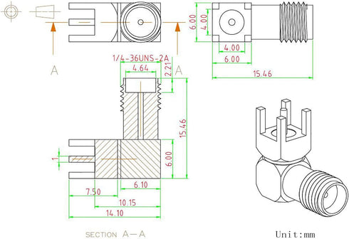 Superbat Right Angle SMA Female PCB Edge Mount Connector Solder RF Coaxial Adapter - 10pcs
