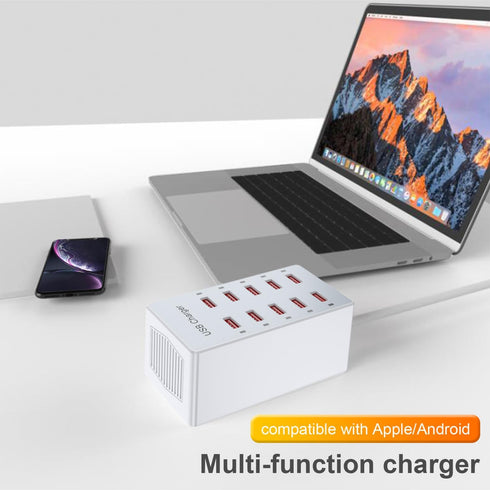 USB Charger 10-Ports, USB Charging Station for Multiple Devices, Power Hub Strip, Smart Plug Charging Dock for iPhone