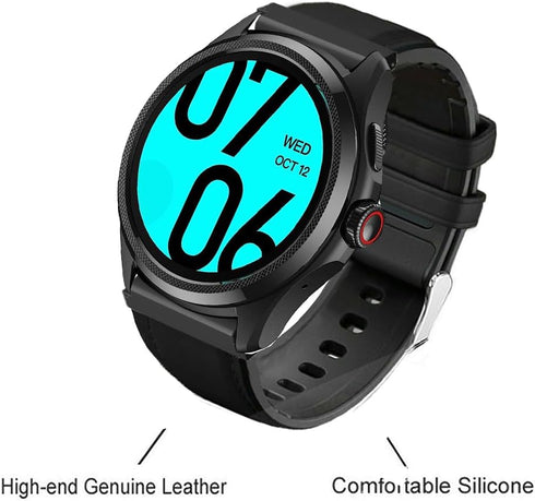 Compatible with Ticwatch Pro 5 Smartwatch Bands, 24mm Leather Silicone Breathable Replacement Smartwatch Strap Wristband Compatible for Ticwatch Pro 5 Android Smartwatch