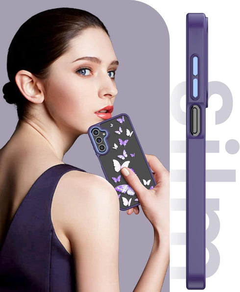 Shop Samsung A15 5G Case with Tempered Glass Protector, Military Grade Slim TPU & Hard PC, Purple Butterfly Design.