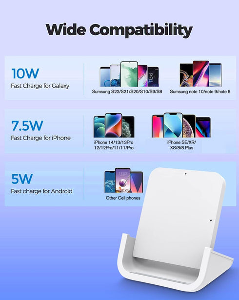 YUWISS Wireless Charger Stand, Cordless 10/7.5/5W Compatible with iPhone 14/13/12/11Pro Max/XR/XS/X/8/8Plus Galaxy
