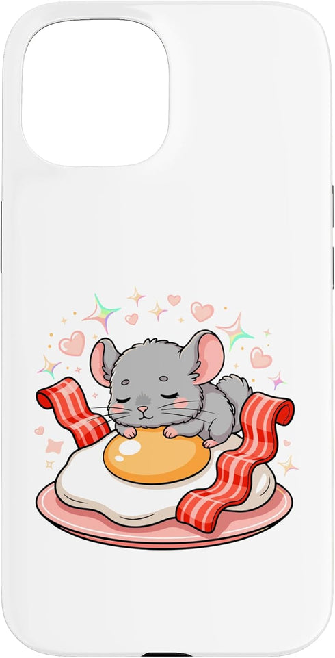 Kawaii Chinchilla Breakfast Egg Bacon Hearts Cute Sleeping Chinchilla On Egg and Bacon Case for iPhone 15