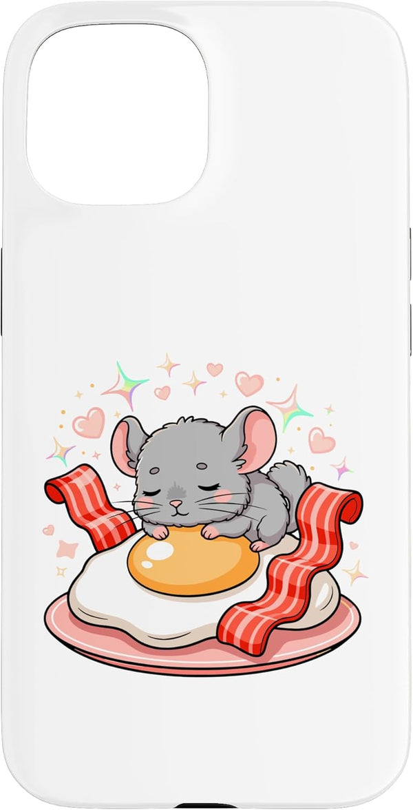 Kawaii Chinchilla Breakfast Egg Bacon Hearts Cute Sleeping Chinchilla On Egg and Bacon Case for iPhone 15