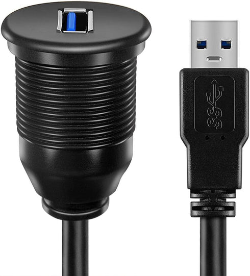 USB 3.0 Male to Female AUX Flush Mount Car Extension Cable, 6 Feet, Black