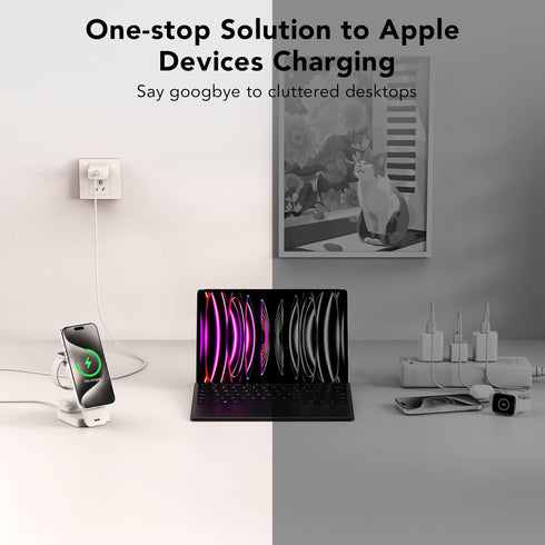 3 in 1 Wireless Charging Station for Apple Devices, Foldable Magnetic Charger for iPhone 15/14/13/12, Apple Watch,