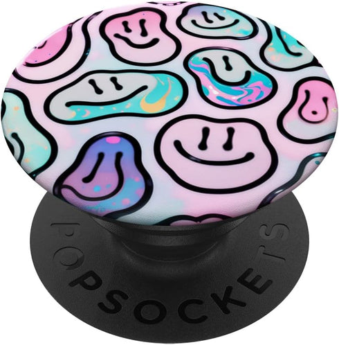 Pastel Aesthetic Funny Liquid Swirl Dripping Smile Face PopSockets Swappable PopGrip