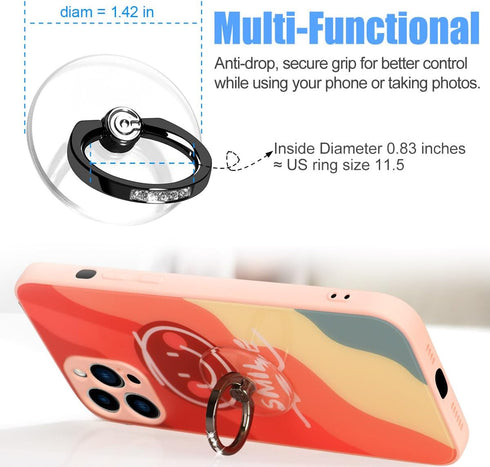 Transparent Phone Ring Holder Grip - EI Sonador Clear Cell Phone Stand Holder, 360° Rotation (2 Black Diamond)