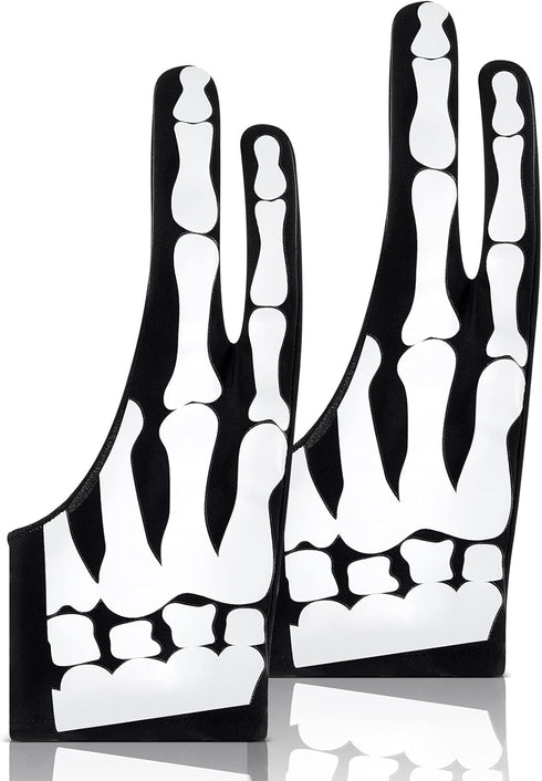 2 Pieces Skeleton Artist Glove for Drawing Tablet, 2 Finger Digital Tablet Glove for Pad Painting Writing, Right Hand