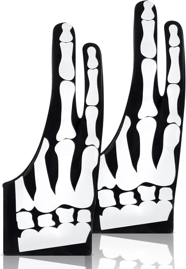 2 Pieces Skeleton Artist Glove for Drawing Tablet, 2 Finger Digital Tablet Glove for Pad Painting Writing, Right Hand