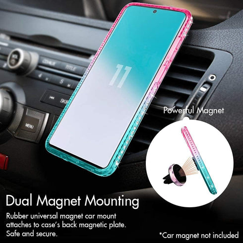 Silverback Moving Liquid Holographic Glitter Case for Galaxy S20, Girls Women Bling Ring Stand Slim Case - Green
