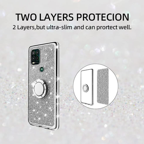 for Moto G Stylus 5G Case (2021), Cute Luxury Glitter Silicone TPU Phone Case with Kickstand, Silver