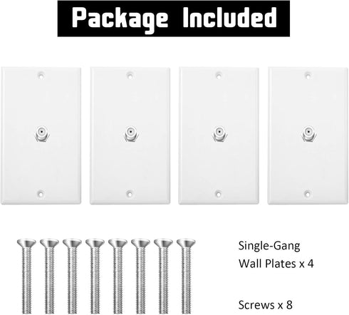 Weewooday 4 Pieces Coax Wall Plate, 1-Port TV Cable Cover Outlet Plate with F-type Connector Coaxial Cable, Screws