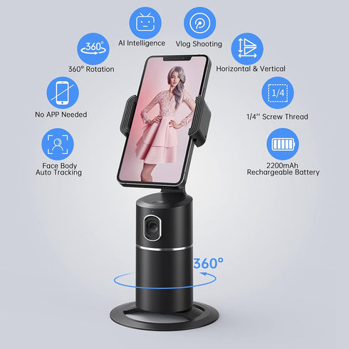camrola 360 Auto Face Tracking Phone Holder, No App Required, Rotation Face Body Phone Tracking Tripod Smart Shooting