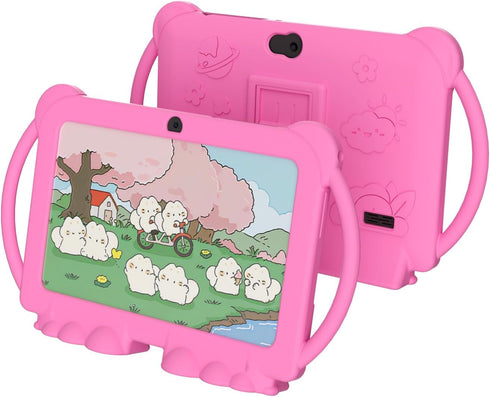 Kids 7 Inch Tablet for Android 12, Toddler Tablets with Protective Cover, 32GB+4GB WiFi Bluetooth Dual Camera