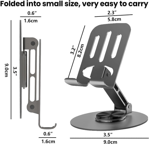 Lusosh 360 17 16 Universal Metal Cell Phone Stand, Multi-Angel Adjustable Rotation Non-Slip Metal Phone Stand