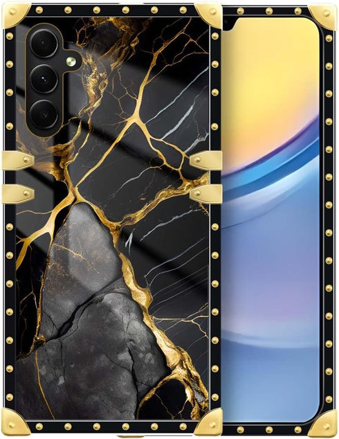 DAIZAG Black Gold Natural Marble Pattern Case for Samsung Galaxy A15, Soft Shockproof Cover for Girls Women