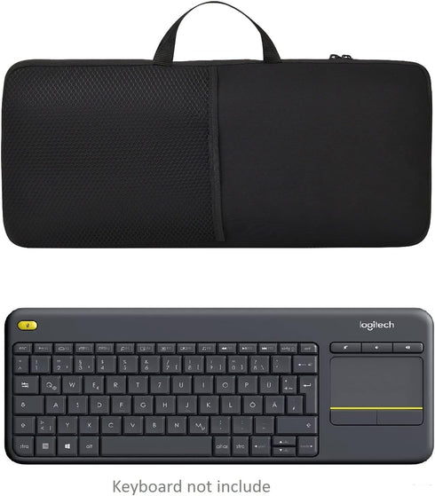 Soft Carrying Case Portable Protection Sleeve Pouch Bags with Handle Strap Compatible with Logitech K400 Plus Wireless Touch with Easy Media Control and Built-in Touchpad, HTPC Keyboard, Black