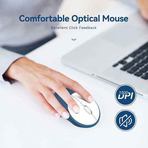 Wireless Keyboard and Mouse Combo, Retro Typewriter Keyboard and Mouse with Round Keypads for Windows Laptop PC