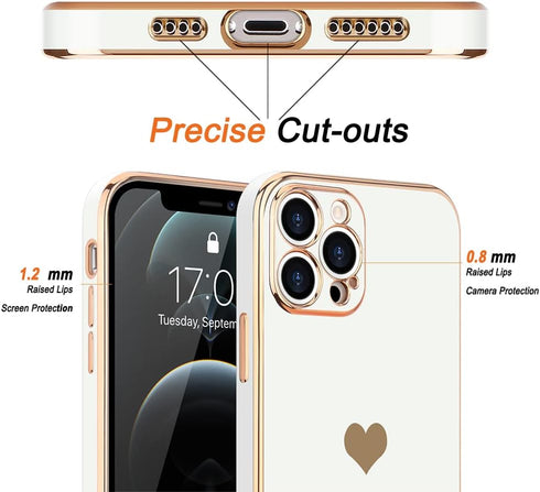 Teageo Cute Love-Heart Case for iPhone 12 Pro Max, White, Luxury Bling Soft Back Cover with Raised Camera Protection