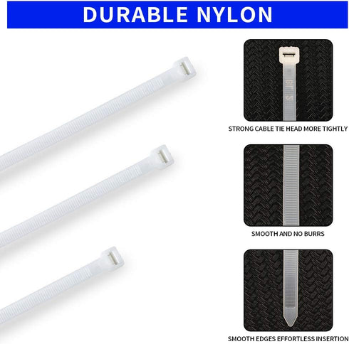 KOOWIN 200 Pack Bulk Medium Nylon Plastic Cable Zip Ties, 8 Inch Wire Wraps, White