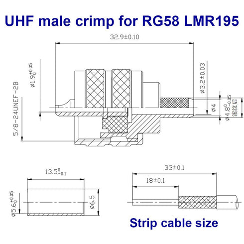 Pack of 5 UHF PL-259 Male-Plug Crimp Connector Adapter for RG58/U LMR195