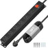 KF 6 Outlet Metal Wall Mount Power Strip, 2200J Surge Protection, 15A/1875W with Upgraded Switch and 12FT Cord