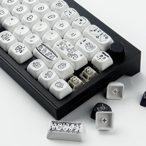 PBT Keycaps - MOA Keycaps, Cute 130 Keys Dye-Sublimation Custom Keyboard Keycap Set for 61/64/68/84/87/100/104/108