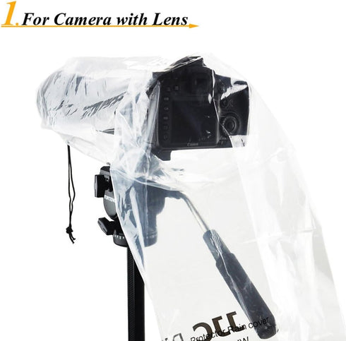 JJC 2 Types DSLR Camera Rain Cover Coat Sleeve Protector for Canon Nikon Fujifilm Sony Olympus Panasonic Pentax Sigma with a Lens & Flash PE Material Clear See-Through(2 Pack)