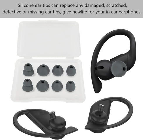 Silicone Replacement Earbud Tips Compatible with Powerbeats Pro, 4 Pairs Dark Gray Rubber Tips for Headphones