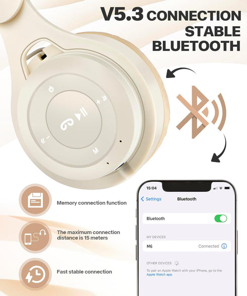 Kids Bluetooth Headphones, Over Ear Wireless 5.3 Headsets, Built-in Mic, Comfortable Wear & HD Sound for School Travel