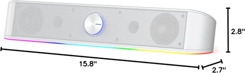 Redragon GS560 RGB Desktop Soundbar, 2.0 Channel Computer Speaker with Dynamic Lighting Bar, USB Powered, White
