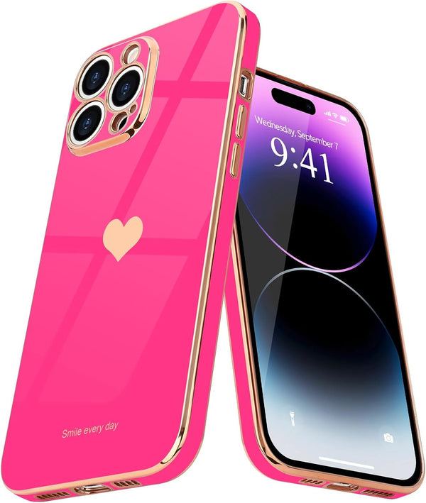 Teageo Compatible with iPhone 14 Pro Case for Girl Women, Cute Love-Heart Luxury Bling Soft Back Cover, Raised Camera