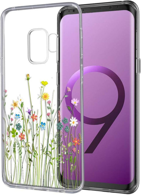 Unov Case Compatible with Galaxy S9, Clear Soft TPU Shock Absorption Protective Back Cover with Floral Pattern (Flower