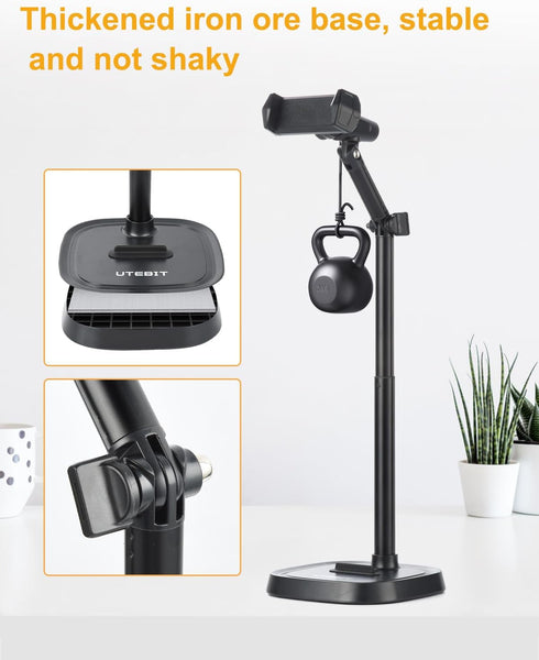 UTEBIT 6-15" 4.7"-15.6" Cell Phone Stand, Height Adjustable Rotating Cell Phone Holder for Desk, Retractable Cell Phone