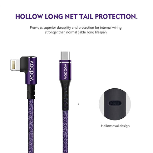 90 USB-C to Lightning Cable 2-Pack: 10ft & 6ft Fast Charging iPhone Charger - Right Angle Cord (Cosmos Purple)