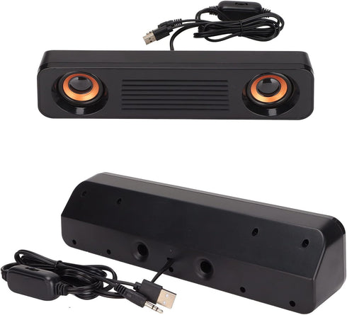 Wired HiFi Stereo Subwoofer Speaker, USB Powered, 3.5mm Plug, Portable Desktop Long Speaker for TV, Computer, Tablet.