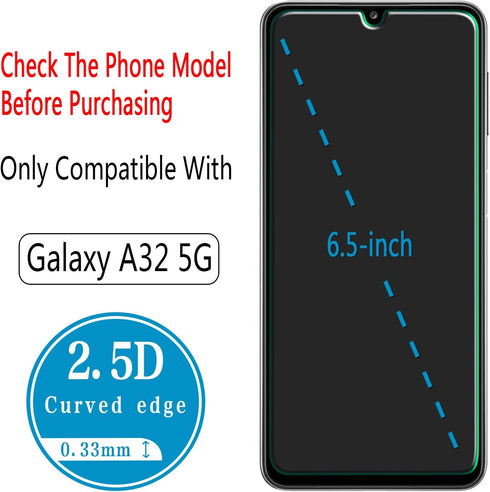 HPTech (2 Pack) Tempered Glass for Samsung Galaxy A32 5G | Easy to Install Screen Protector, Bubble Free