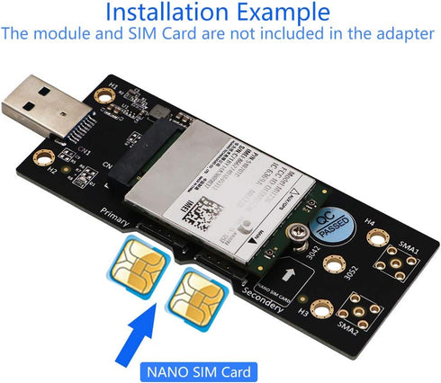 NGFF(M.2) to USB 3.0 Adapter, Dual Nano SIM Card Slot for 3G/4G/5G Module