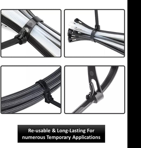 Kable Kontrol Reusable Cable Zip Ties, 8 Inch, 100 Pcs Black, Self-Locking, Adjustable Nylon Plastic Cord Wraps