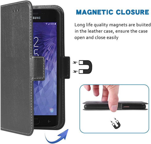 Phone Case for Samsung Galaxy J7 Star J 7 Crown 7J Refine 2018, PU Leather Flip Wallet Case, Black