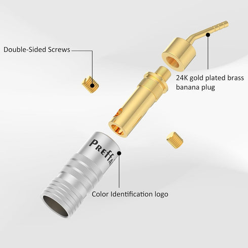 Preffair 4 Pcs Banana Plugs for Speaker Wire, 2mm Pin Connectors, Brass 24K Gold Plated for DIY Speaker Cables