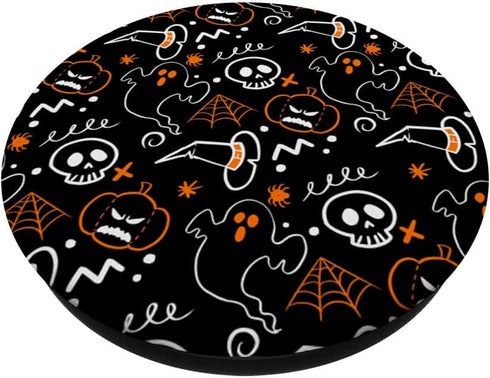 Ghost Skeleton Pumpkin Witch Hat - Cute Halloween Pattern PopSockets Adhesive PopGrip