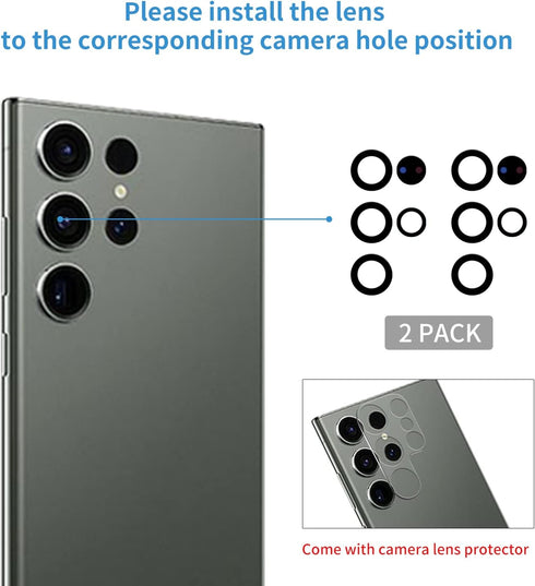 2 Pack Samsung Galaxy S23 Ultra Back Rear Camera Lens Glass Replacement with Repair Tool Set and Installation Manual