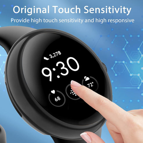 Amzpas 2 Pack Screen Protector Case for Google Pixel Watch, Soft Plated TPU Full Around Protective Cover, Black+Silver